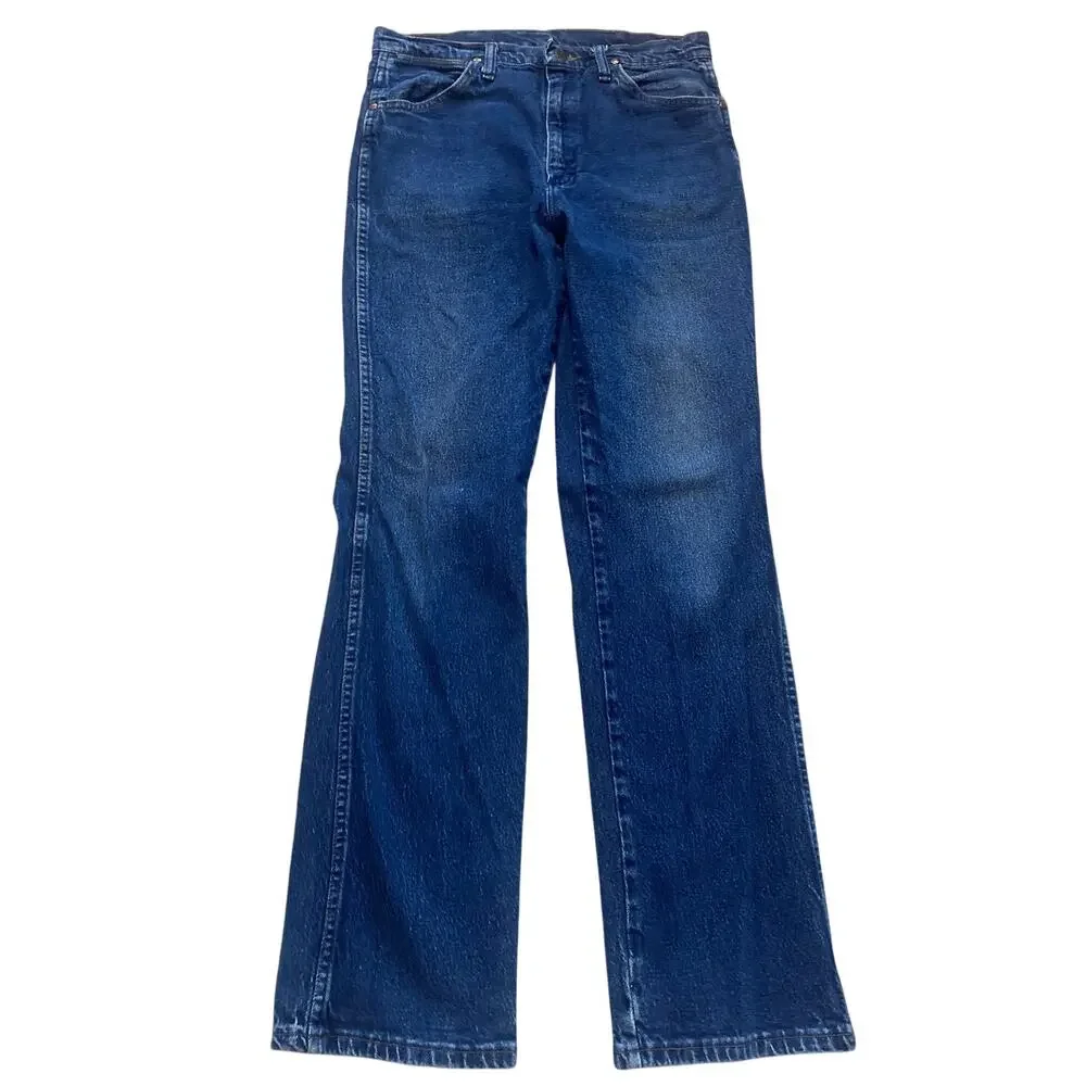 Vintage Wrangler 937STR Slim Fit Straight Leg Blue Denim Jeans Mens 33x32